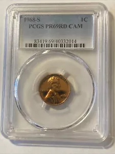 1968-S 1C centavo Lincoln-Memorial PCGS PR-69 RD cámara cameo rojo (raro) - Imagen 1 de 3