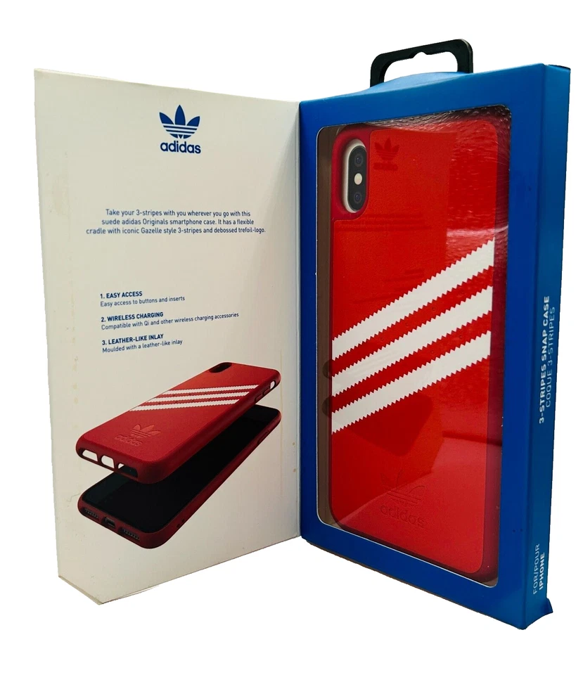adidas Genuine Original Red and White 3 Strips Hard Case for iPhone XS Max