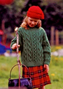 KNITTING PATTERN COPY Beautiful childrens aran cable sweater chest 58-71cm 3-8yr - Picture 1 of 6