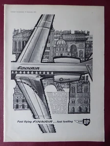 9/1962 PUB AIR BP CARAVELLE AIRLINER FINNAIR AIRLINE PARIS EIFFEL NOTRE DAME AD - Foto 1 di 1
