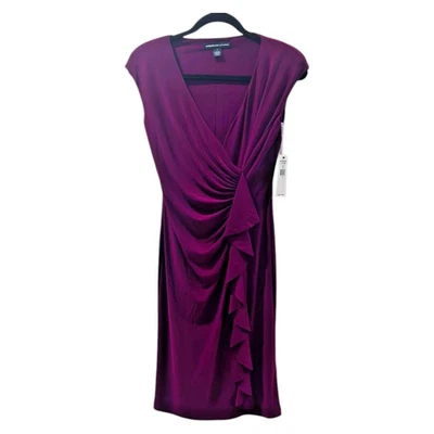 American Living Cap-Sleeve Ruffled Sheath Dress NWT - Size 4 | Faux Wrap Midi - Image 1 of 4