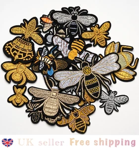 18 Stck. Gold Krone Biene Bügelbild Patches bestickt Applikation Abzeichen Aufnäher Patch UK - Bild 1 von 24