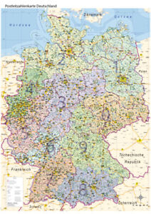 Postleitzahlenkarte PLZ Deutschland mit Bundesländern, Poster, 84 x 114 cm 