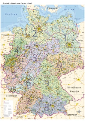 Postleitzahlenkarte PLZ Deutschland mit Bundesländern, Poster, 84 x 114 cm  - Bild 1 von 4