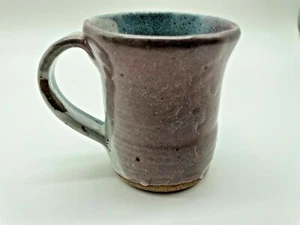 Art Pottery 8 oz Childs Mug Rustic Design Mauve Blue White Glaze Signed Dated - Picture 1 of 10