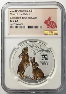 NGC MS70 Australia 2023 Rabbit year colored silver coin 1oz with COA ,Perth Mint - Picture 1 of 5
