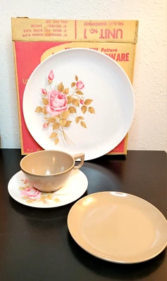 5 Sets Of Melmac Dinnerware Normady Rose Pattern New In Box Made In 1963 USA - Image 1 of 4