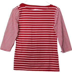 MERONA TEE SHIRT ladies size S red white stripe 3/4 sleeve stretch cotton - Picture 1 of 5