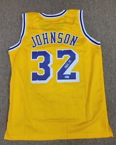 Magic Earvin Johnson Signed Yellow Basketball Jersey XL Beckett Lakers Showtime