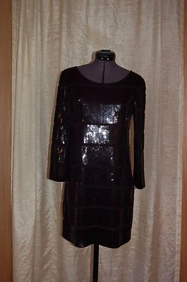 Theory Womens Dress Small Black Sequins Long Sleeves Stretch A line Scoop Neck - Image 1 of 4