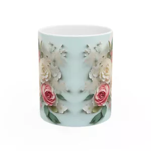 Tazza da caffè con fiori rosa 11 oz - tazza da tè in ceramica - regalo floreale per lei - Foto 1 di 8
