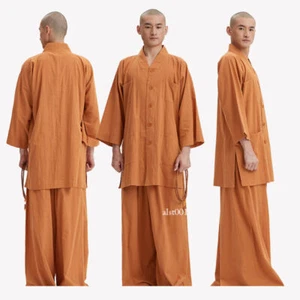 Shaolin Buddhist Monk Meditation Cotton Linen Everyday Robe Gown Kung Fu Suit - Picture 1 of 28