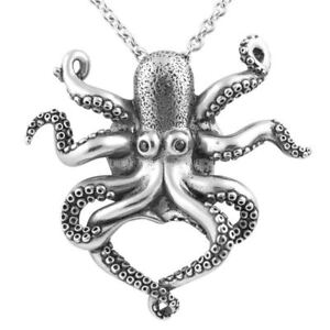 Black CZ Eyed Octopus Pendant Necklace with Cubic Zirconia Jewelry By Controse