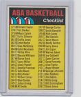 AK-1972 TOPPS ABA BASKETBALL MARKED CHECKLIST BV$60.00 CHECKLIST