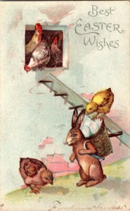 Antike Oster Postkarte - Osterhase und Küken - ungeteilt - Bild 1 von 2