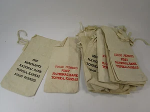 Lot of 23 National Bank Of Topeka & other Money Depositcloth Bags 10,000 Pennies - Picture 1 of 3