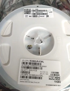 Full reel, 5000 pcs 2k ohms,5%, 0805 SMD resistors. RC0805JR-072KL - Picture 1 of 1
