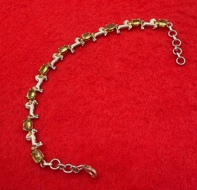 Pulsera de plata de ley caballos y piedra peridoto 7-8" Foto 1 de 3