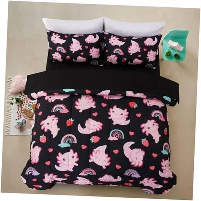  - Edredom para crianças animal salamandra axolote impresso na rainha - 5 peças preto - Imagem 1 de 4