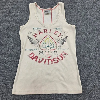 Camiseta sin mangas Harley Davidson para mujer con gráfico crema Cruiser Spirit Ace of Spades Foto 1 de 4