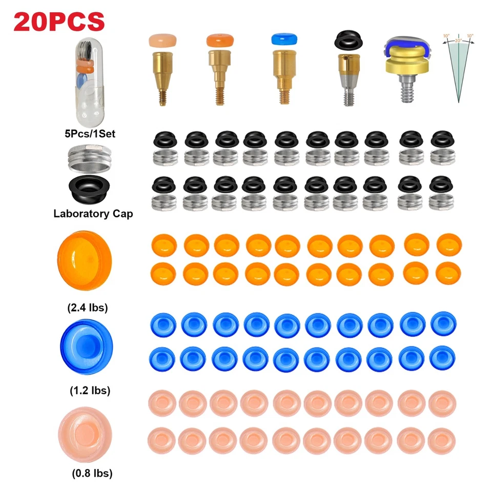 Juego de 20 insertos de tapa de retención de pilar de implante localizador de sobredentaduras dentales de EE. UU. Foto 1 de 4