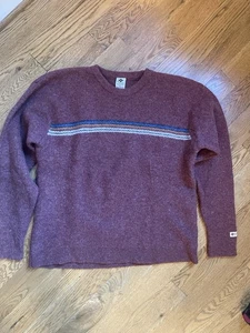 Maglione Columbia Vintage Uomo 100% Lana Shetland Taglia XL Rigato Borgogna - Foto 1 di 7
