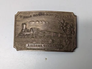 Wells Fargo Train Railroad ARIZONA TERRITORY Brass Belt Buckle Made By TIFFANY!  - Picture 1 of 2