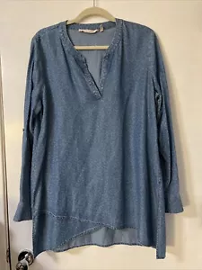 Soft Surroundings 100% Tencel Crossover Hem Chambray Tunic Top Size Large - Picture 1 of 11
