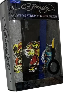 Calzoncillos boxer Ed Hardy 4 para hombre algodón elástico medianos (32-34) negros/grises/azules Foto 1 de 4