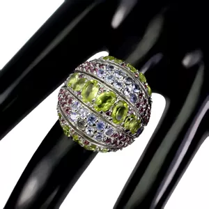 Anillo Ovalado De Plata 925 Con Peridoto Zafiro Rodolita Tanzanita 7.5 - Imagen 1 de 10