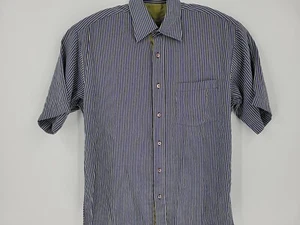 Bugatchi Uomo Short Sleeve Button Up Purple/Green Rayon Striped Shirt Small  - Picture 1 of 10
