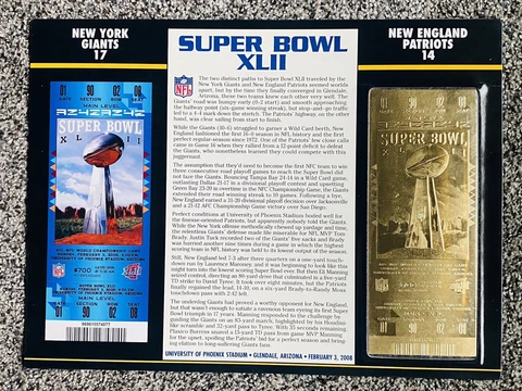 SUPER BOWL 42  NEW YORK GIANTS Patriots 22KT GOLD TICKET Willabee & Ward SB XLII Cover