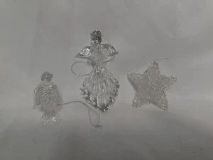 Vintage Clear Glass Spun Ornaments, Angel, Penguin, & Star - Picture 1 of 6