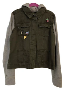 New $48 Girls Mudd Army Green Military Cargo Hooded Jacket Coat Pins Sz 14 A104 - Picture 1 of 9
