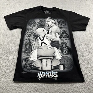 Homies Shirt Mens Medium Black Graphic Print Full Art Tattoo Puff Letters Y2K - Picture 1 of 11
