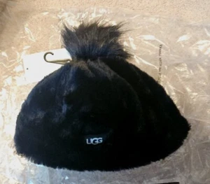 UGG KIDS FAUX FUR BEANIE WITH POM POM, BLACK, NWT $65 - Picture 1 of 4