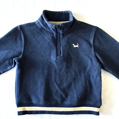Janie and Jack 4 EMBROIDERED ZIP PULLOVER Dog Navy Stripe - Image 1 of 4