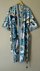 Indian Cotton Floral Print Cotton Hippie Maxi Women Nightwear Long Kimono Dress - Picture 1 of 3