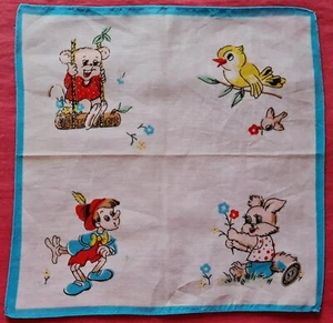 "PAÑUELO DE COLECCIÓN AUTÉNTICO DOBLE PEZ NIÑOS CUENTOS DIBUJOS ANIMADOS ALGODÓN 10" - Imagen 1 de 3