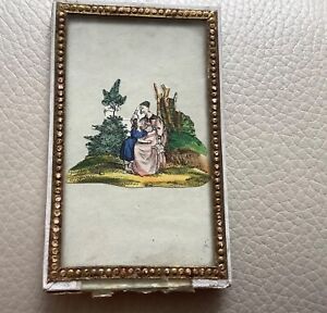 Antique dolls house framed picture with gold paper border