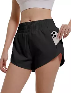 Womens Athletic Running Shorts Quick Dry Workout High Waisted Active Short wi... - Picture 1 of 7