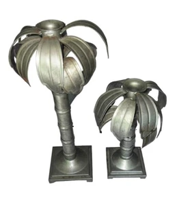 Vintage Set Privet House Galvanized KEY WEST PALM TREE Candle Stick - Picture 1 of 6