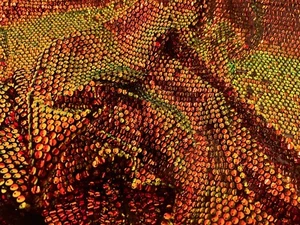 Orange Green Iridescent stretch sequin Lace fabric 50” Width Sold By The Yard - Picture 1 of 6