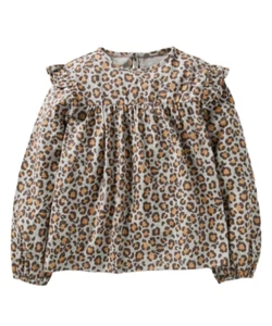 Mini Boden Girl's Long Sleeve Floaty Ruffle Detail Top - Grey Marl Leopard - Picture 1 of 3