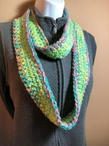  Sparkle Mandala Day Serpent~2.5x62~Handmade Crochet Infinity Scarf Soft Bright! - Picture 1 of 7