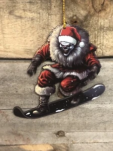 Wooden Christmas Ornament Pennywise the clown dressed as Santa on snowboard - Picture 1 of 2