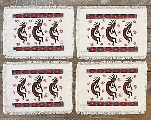 Vintage KAY DEE DESIGNS Kokopelli Placemats Set of 4 Tribal Geometric Fringed - Picture 1 of 7