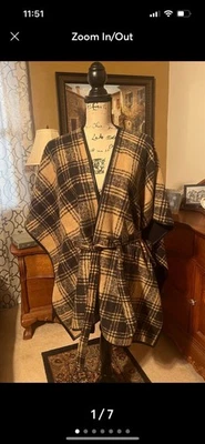 Poncho Rachel Roy para mujer tostado/negro a cuadros con cinturón chaqueta con capa * grande/mediano Foto 1 de 4