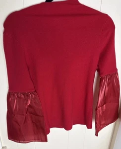 Flora Bea NYC Stanley Holly Red Sweater Sheen Mesh Bell Sleeve Mock Turtleneck S - Picture 1 of 12