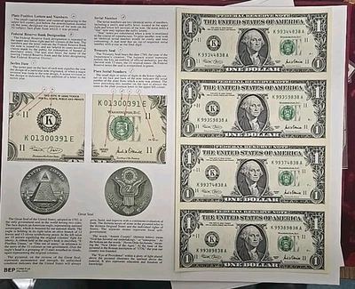 2001 $1 Dallas Federal Reserve Note (4) Piece Uncut Sheet Dallas - Image 1 of 4